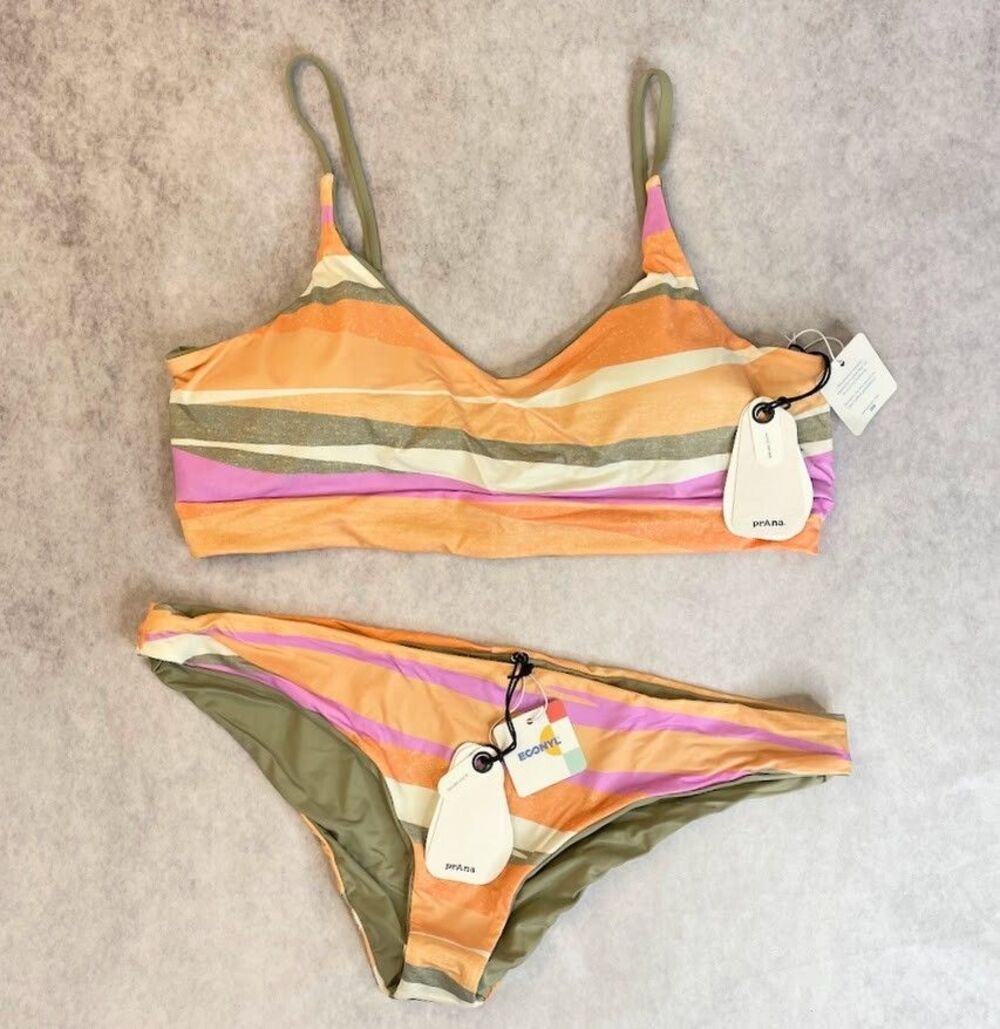 prAna Bikini Womens XL 2in1 Reversible Bralette & Cheeky Bottom Vacation NEW!